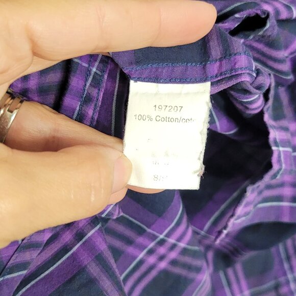 Tailorbyrd Men Purple Navy Blue Plaid Paisley Cuff 100% Cotton Button-Up Shirt S - Picture 8 of 11